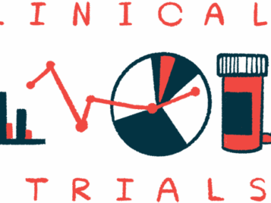 A bar graph, a pie graph, and a bottle of oral medications are sandwiched between the words 'CLINICAL' and 'TRIALS.'