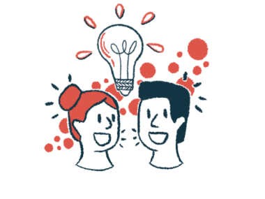 Two people face each other as a lightbulb shines above both their heads, signifying a shared good idea.