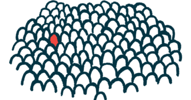 A single red-colored head appears in a crowd or white heads, signifying a rare disease.