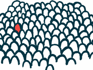 A single red-colored head appears in a crowd or white heads, signifying a rare disease.